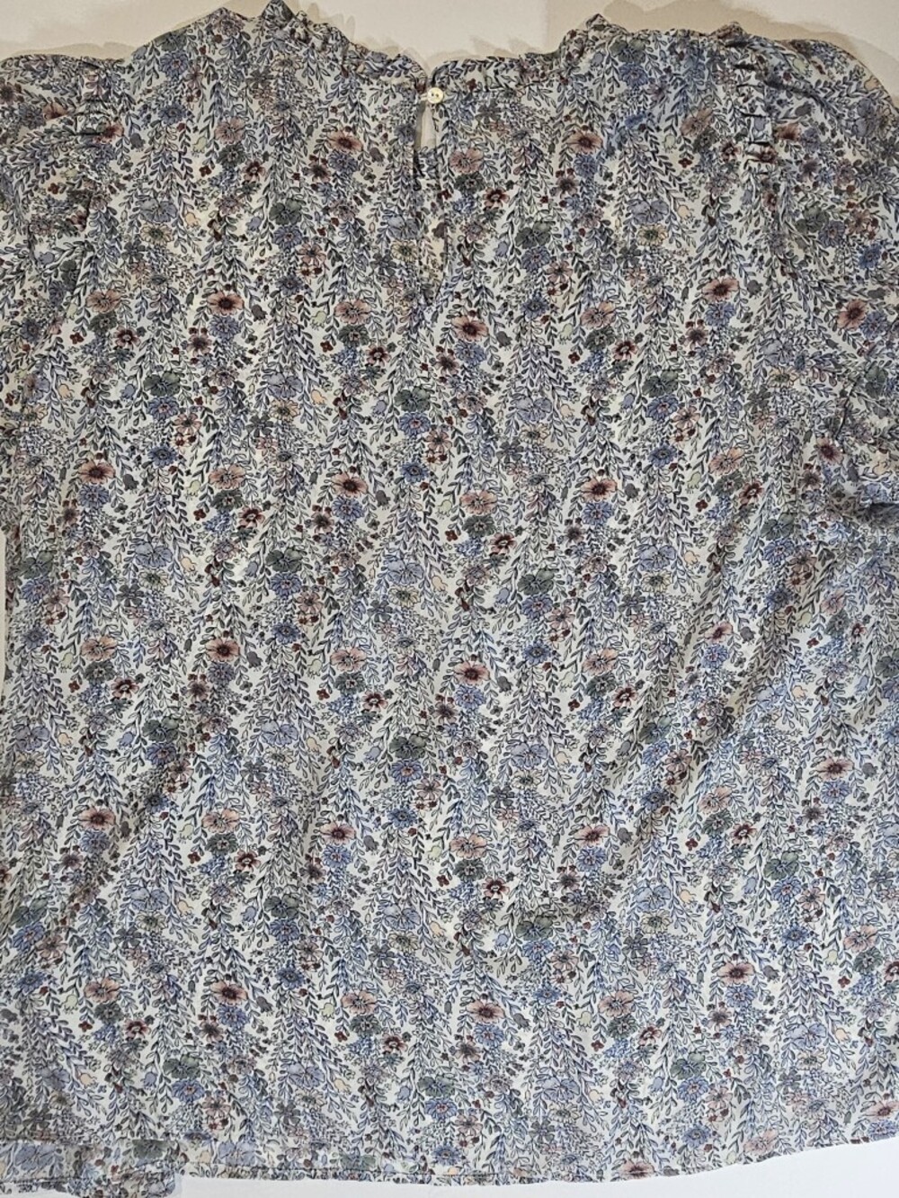 Rose & Olive Pintuck Blouse Womens 2X Blue Green Ditsy Floral Cottagecore - Picture 6 of 7